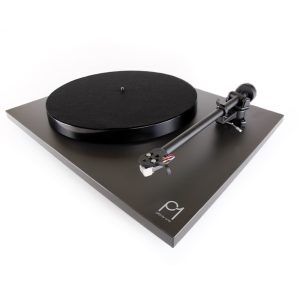 rega planar 1 turntable in matt black offside view, vinyl replay from loud and clear glasgow, scotland, uk