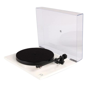 rega planar 1 plus turntable with phono stage in matt white offside view, vinyl replay from loud and clear glasgow, scotland, uk
