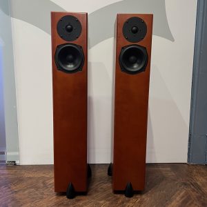 Totem Sttaf Floorstanding Loudspeaker Cherry Front View Pre-owned, available from Loud and Clear Glasgow, Scotland. U.K.