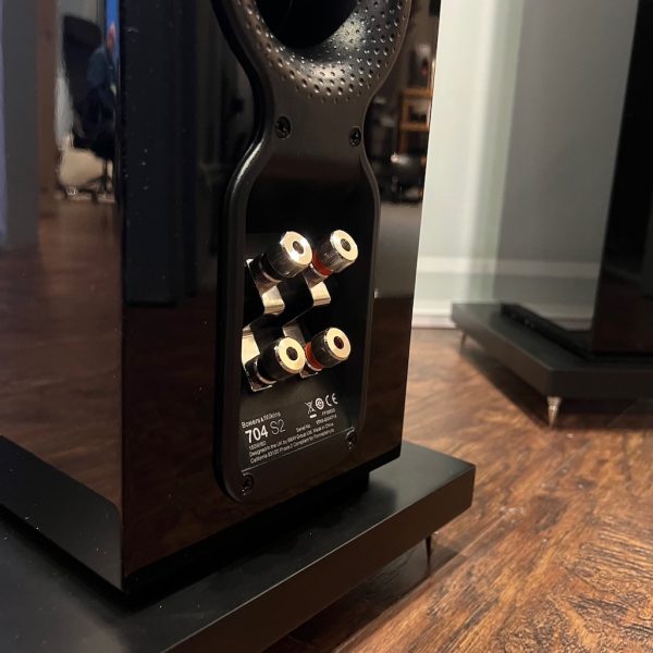 Bowers & Wilkins 704 S2 Floorstanding Speaker Gloss Black Rear View Pre-owned, Available from Loud & Clear Glasgow, Scotland, U.K.