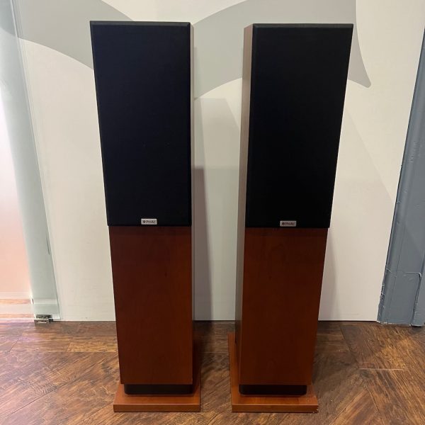 ProAc D20R Floorstanding Loudspeaker Mahogany Front View Grilles On Pre-owned, Available from Loud & Clear Glasgow, Scotland, U.K.
