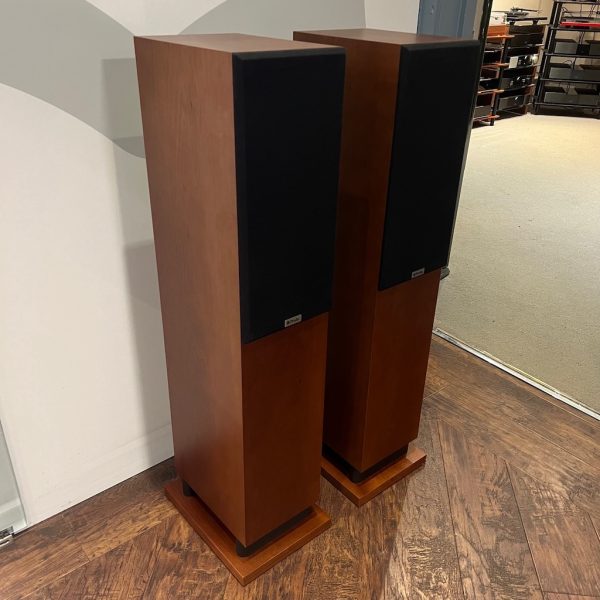 ProAc D20R Floorstanding Loudspeaker Mahogany Side View Grilles On Pre-owned, Available from Loud & Clear Glasgow, Scotland, U.K.
