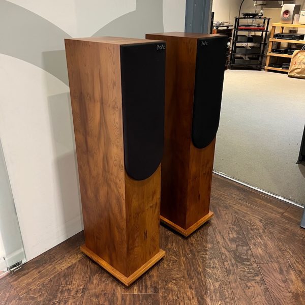 ProAc Studio 125 Floorstanding Loudspeaker Yew Side View Grilles On Pre-owned, Available from Loud & Clear Glasgow, Scotland, U.K.