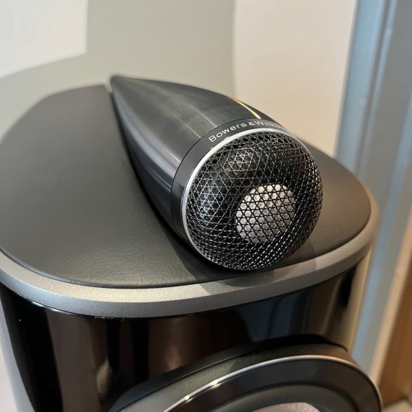 Bowers and Wilkins 805 D4 Standmount Speakers With Stands in Gloss Black Tweeter View Ex-demonstration, Available from Loud and Clear Glasgow, Scotland, UK.