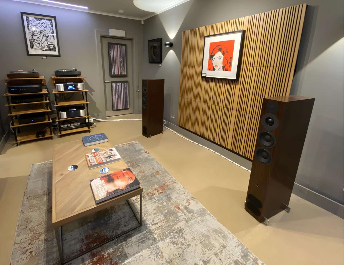 pmc fact 12 signature speakers in walnut with moon 891 streaming preamp and 761 power amplifier in loud and clear glasgow demo room high-end audio in scotland, uk