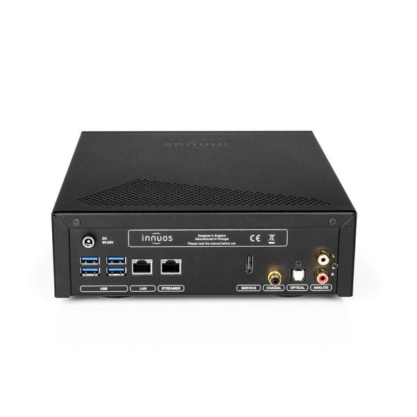 Innuos ZENmini S Mk3 rear view, solid state hard drive streaming server with dac including cd ripper, digital music storage from loud and clear glasgow, scotland, uk