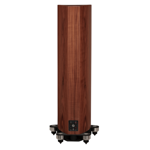 Fyne Audio 702SP special production Floorstanding Speaker in new Natural Walnut finish rear View, dualconcentric drive units made in scotland, uk, high-end hi-fi from loud and clear glasgow