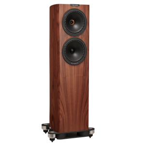 Fyne Audio 702SP special production Floorstanding Speaker in new Natural Walnut finish Side View, dualconcentric drive units made in scotland, uk, high-end hi-fi from loud and clear glasgow