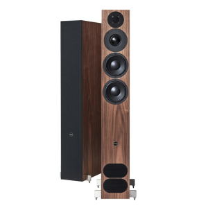PMC fact.12 signature Floorstanding Speakers Walnut finish with Grill On and off, advance transmission line technology from british hi-fi experts available from loud and clear glasgow, scotland, uk