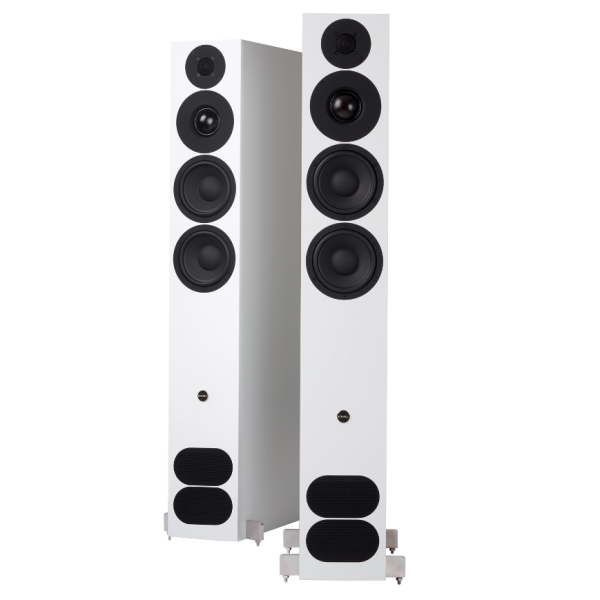 PMC fact.12 signature Floorstanding Speakers in White Silk finish with Grill Off audiophile loudspeakers from loud and clear hifi, glasgow, scotland, uk