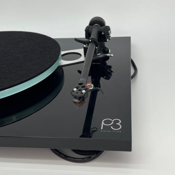 Rega Planar 3 Turntable in Black With AT-VM95SH Cartridge Arm View Pre-Owned, Available at Loud and Clear Glasgow, Scotland, UK.