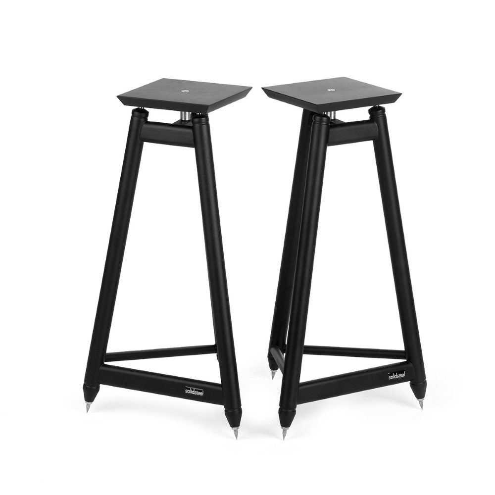 solidsteel ss6 speaker stands for book shelf loudspeakers in black finish, audiophile accessories from loud and clear hi-fi, glasgow, scotland, uk