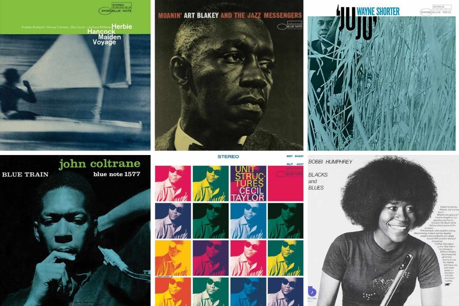 blue note records classic jazz album sleeves from herbie hancock, art blakey, wayne shorter, john coltrane, cecil taylor and bobbi humphrey