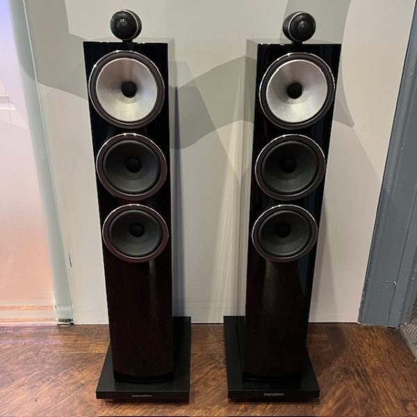 Bowers and Wilkins 703 S3 Gloss Black Floorstanding Speakers Front View Ex-demonstration, Available at Loud and Clear Glasgow, Scotland, U.K.