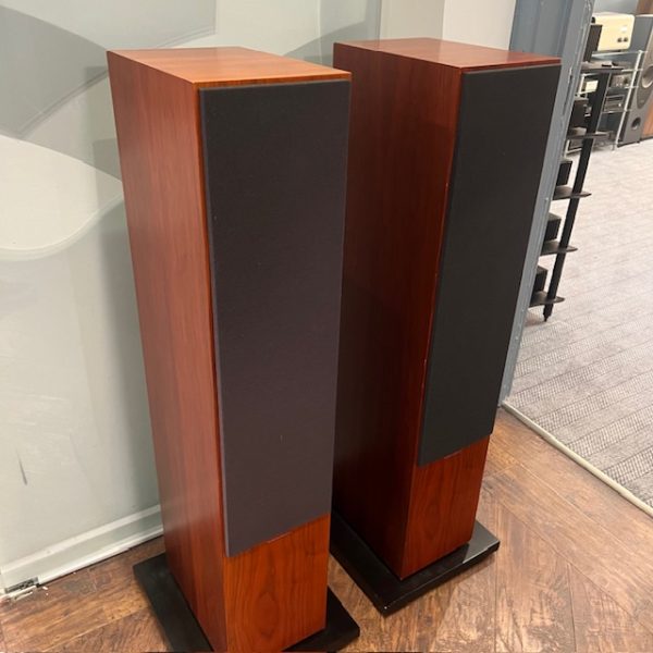 Bowers and Wilkins CM9 Floorstanding Speakers in Rosenut Front View Grilles On Pre-Owned, Available at Loud and Clear Glasgow, Scotland, U.K.