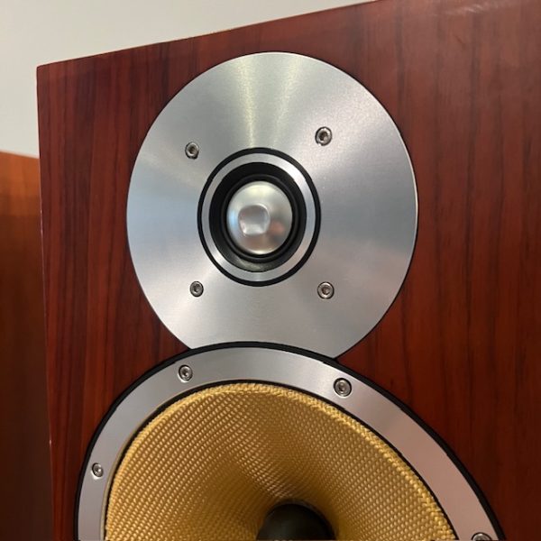 Bowers and Wilkins CM9 Floorstanding Speakers in Rosenut Tweeter View Grilles Off Pre-Owned, Available at Loud and Clear Glasgow, Scotland, U.K.