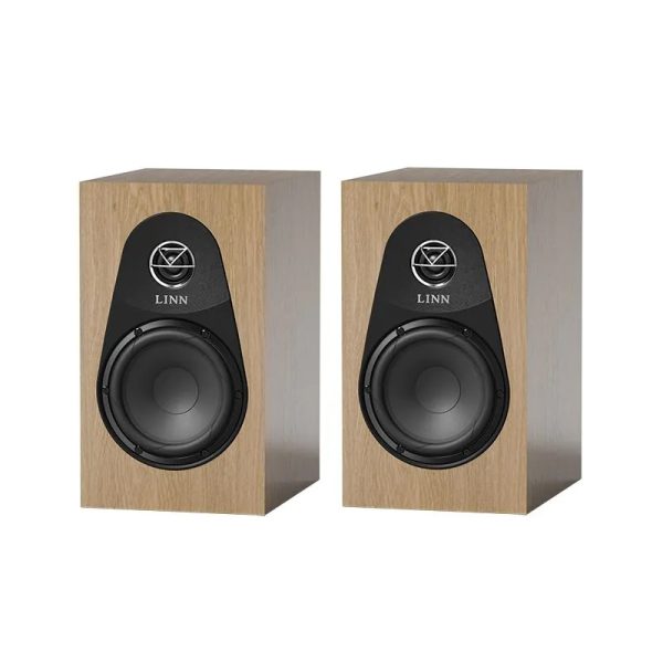 Linn 119 Bookshelf Speakers Oak Pair New Front View, Available at Loud and Clear Glasgow, Scotland, U.K.