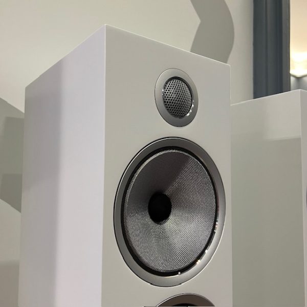 Bower and Wilkins 703 S2 Floorstanding Speakers in White Drive unit View Grilles off Pre-Owned, Available at Loud and Clear Glasgow, Scotland, U.K.