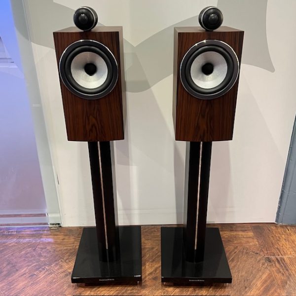 Bowers and Wilkins 705 S2 Stand Mount Speakers With Stands in Mocha Front View Ex-Demonstration, Available at Loud and Clear Glasgow, Scotland, U.K.