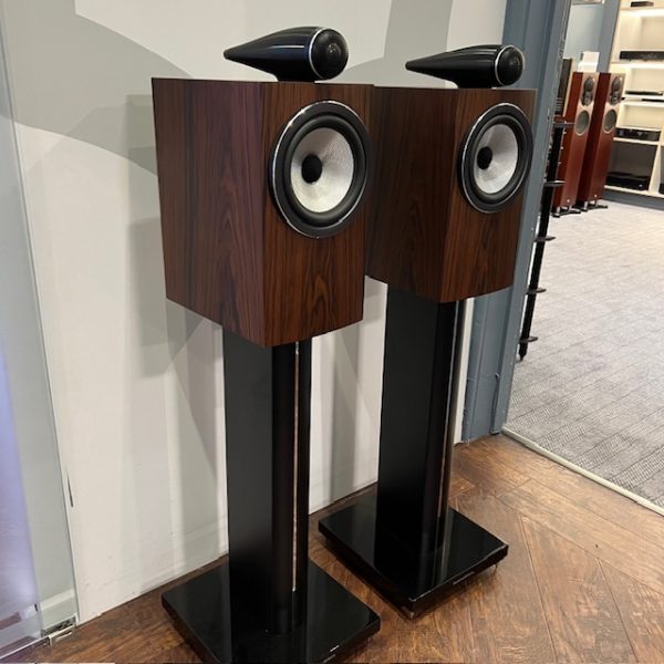 Bowers and Wilkins 705 S2 Stand Mount Speakers With Stands in Mocha Side View Ex-Demonstration, Available at Loud and Clear Glasgow, Scotland, U.K.