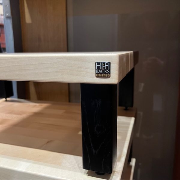Hi-Fi Racks Podium With Vinyl Storage Oak with Black Badge View Pre-Owned, Available at Loud and Clear Glasgow, Scotland, U.K.