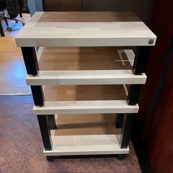 Hi-Fi Racks Podium With Vinyl Storage Oak with Black Front View Pre-Owned, Available at Loud and Clear Glasgow, Scotland, U.K.
