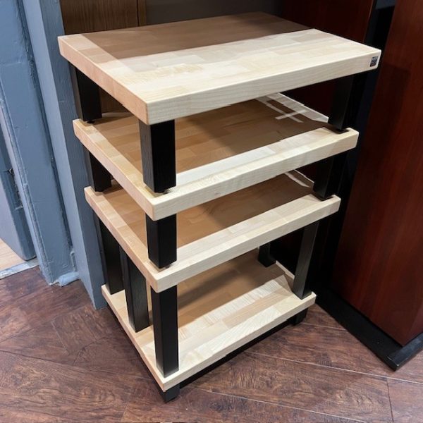 Hi-Fi Racks Podium With Vinyl Storage Oak with Black side View Pre-Owned, Available at Loud and Clear Glasgow, Scotland, U.K.