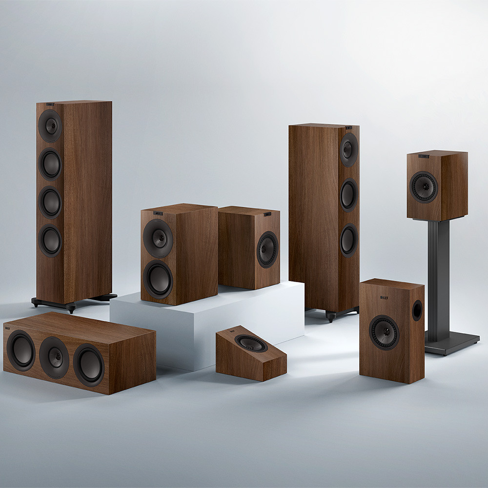 KEF Q Meta Range Speakers New Walnut, Available at Loud and Clear Glasgow Hifi Shop, Glasgow, Scotland, U.K.