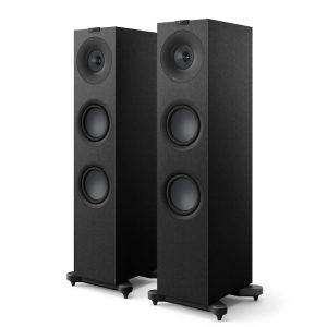 KEF Q7 Meta Floorstanding Speakers New Black Angle View, Available at Loud and Clear Glasgow Hifi Shop, Glasgow, Scotland, U.K.