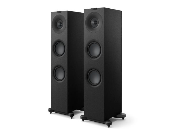 KEF Q7 Meta Floorstanding Speakers New Black Angle View, Available at Loud and Clear Glasgow Hifi Shop, Glasgow, Scotland, U.K.