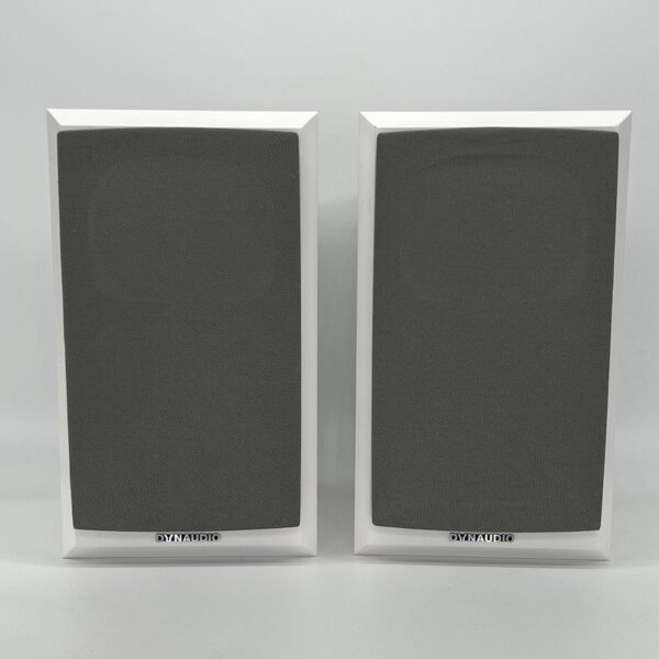 Dynaudio Emit M10 Bookshelf Speakers White Pre-Owned Grille View, Available at Loud and Clear Glasgow, Scotland, U.K.