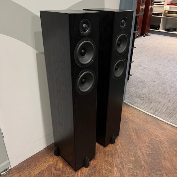 Totem Bison Twin Tower Floorstanding Loudspeakers Black Ash Ex-demonstration Side View, Available at Loud and Clear Glasgow, Scotland, U.K.