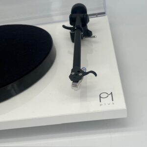 Rega Planar 1 Plus Turntable with Phono Stage White Pre-Owned Arm View, Available at Loud and Clear Glasgow, Scotland, U.K.
