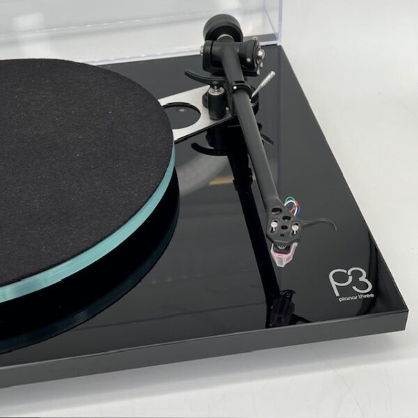 Rega Planar 3 Black Turntable With AT-VM95SH Catridge Pre-Owned Arm View, Available at Loud and Clear Glasgow, Scotland, U.K.