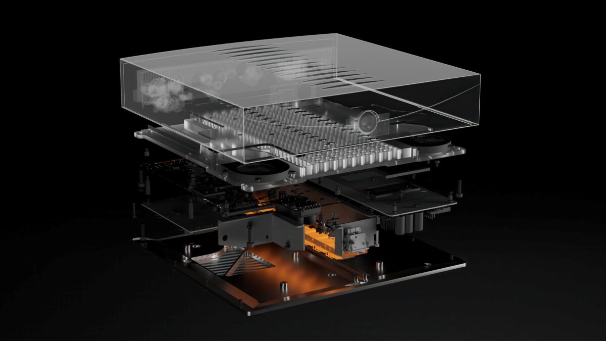 Linn Klimax Solo 500 Mono Power Amplifier New Silver Lifestyle Exploded-min, Available at Loud and Clear Hi-Fi, Glasgow, Scotland, UK