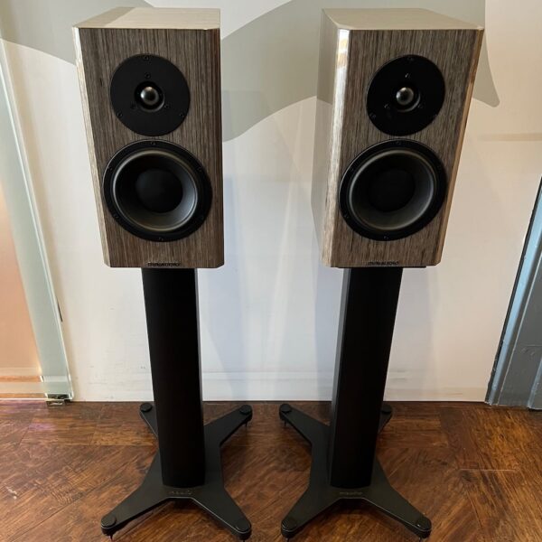 Dynaudio Special 40 Ebony Wave Standmount Speakers With Stands Pre-Owned Front View, Available at Loud and Clear Glasgow, Scotland, U.K.
