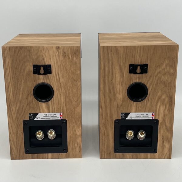 Fyne Audio F300 Oak Bookshelf Speakers Pre-Owned Rear View, Available at Loud and Clear Glasgow, Scotland, U.K.