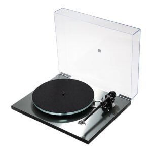 Rega Planar 3 Eco Turntable New Side angle Lid Up, Available at Loud and Clear Glasgow, Scotland, U.K.