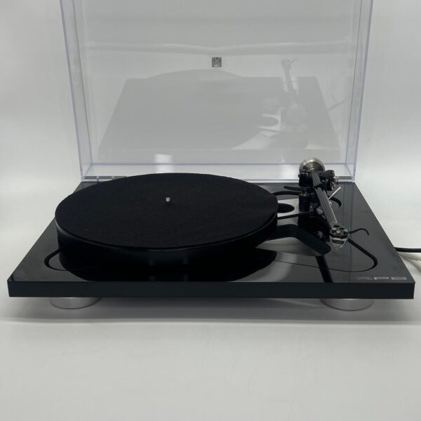 Rega RP8 Turntable With Apheta 2 Black Pre-Owned Front View Lid Up, Available at Loud and Clear Glasgow, Scotland, U.K.