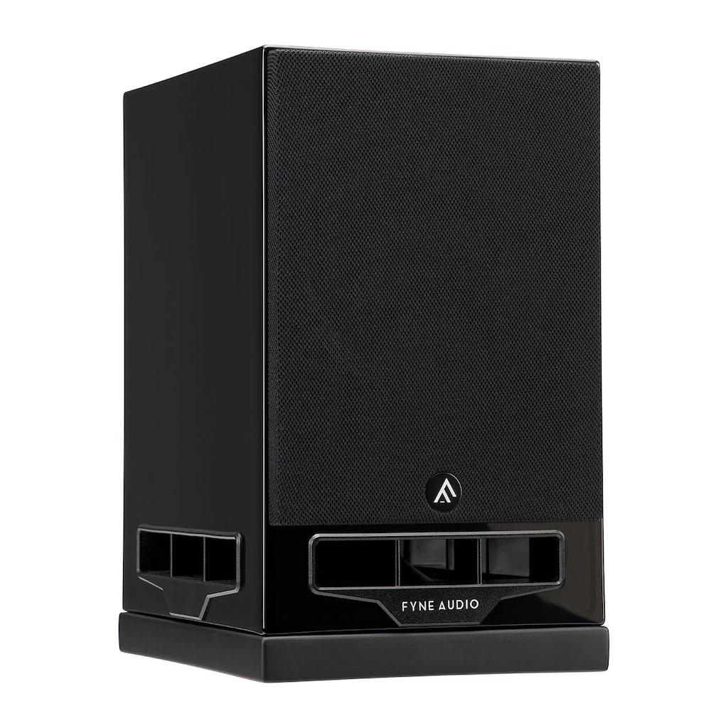 Fyne Audio F5S Bookshelf Speakers New Gloss Black Grille View from loud and clear hi-fi, glasgow, scotland, uk