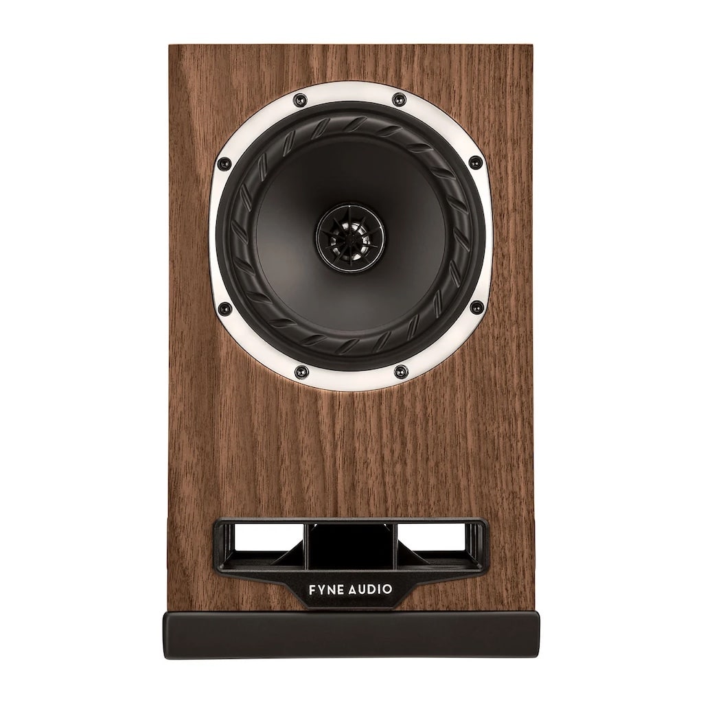 Fyne Audio F5S Bookshelf Speakers New Walnut Front View from loud and clear hi-fi, glasgow, scotland, uk