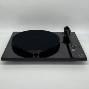 Rega Planar 1 (Gloss Black) Turntable Pre-Owned Front View, Available at Loud and Clear Glasgow, Scotland, U.K.