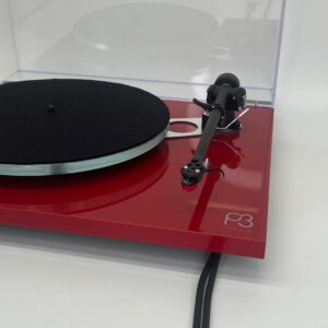 Rega Planar 3 Turntable Red Pre-Owned AT-VM95ML Cartridge Arm View, Available at Loud and Clear Glasgow, Scotland, U.K.