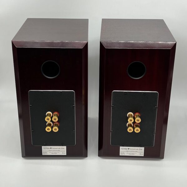 Totem Signature One Standmount Speakers Mahogany Pre-Owned Rear View, Available at Loud and Clear Glasgow, Scotland, U.K.