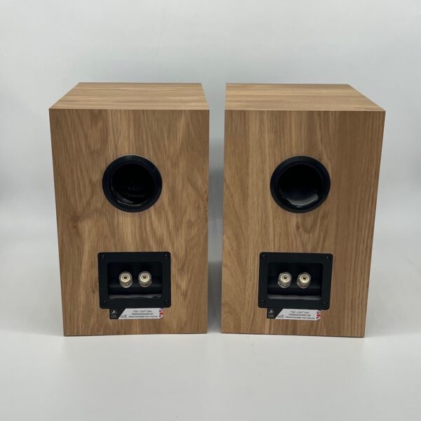 Fyne Audio F300 Light Oak Bookshelf Speakers Pre-Owned Rear View, Available at Loud and Clear Glasgow, Scotland, U.K.