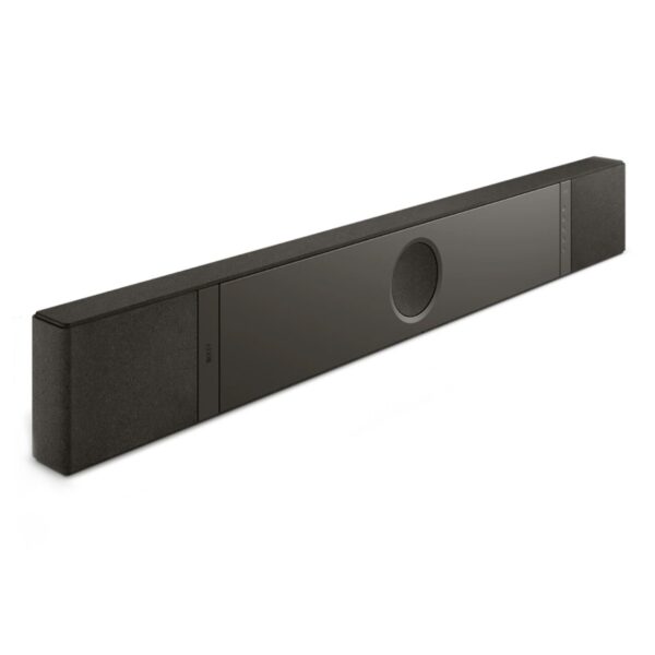 KEF XIO Sound Bar Slate Black New Angle View Available at Loud and Clear Glasgow Hifi Shop, Glasgow, Scotland, U.K.
