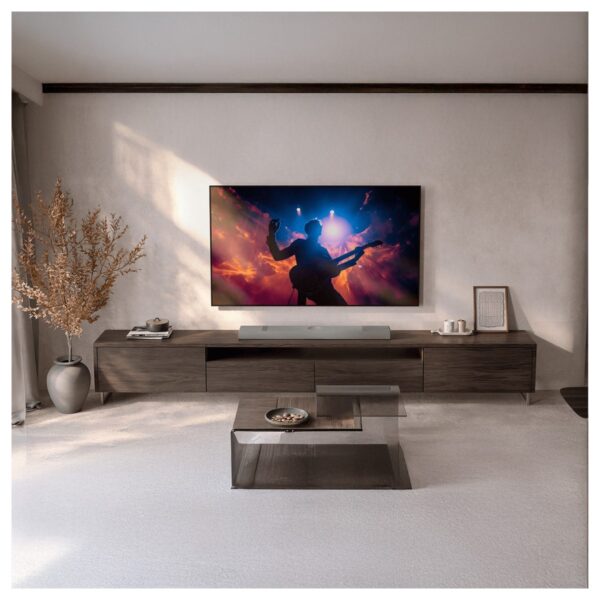 KEF XIO Sound Bar Slate Black New Lifestyle 3 Available at Loud and Clear Glasgow Hifi Shop, Glasgow, Scotland, U.K.