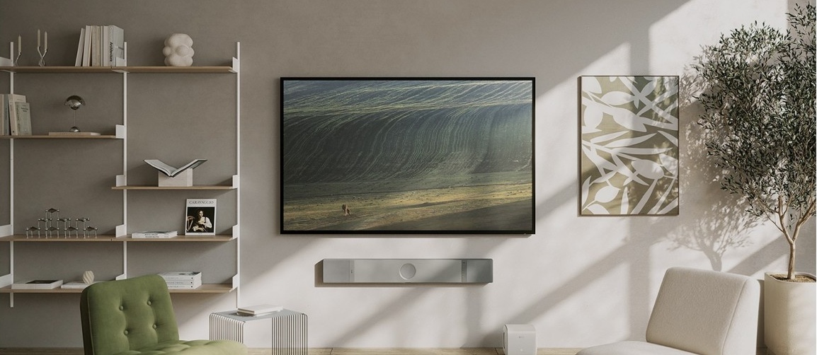 KEF XIO Sound Bar Slate Black New Lifestyle 4 Available at Loud and Clear Glasgow Hifi Shop, Glasgow, Scotland, U.K.