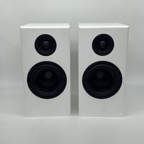 Totem Bison Monitor Bookshelf Speakers Satin White ex-Demonstration Front View, Available at Loud and Clear Glasgow, Scotland, U.K.