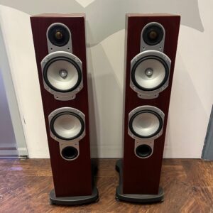 Monitor Audio Silver RS6 Floorstanding Speakers Rosenut Pre-Owned Front View Grilles Off, Available at Loud and Clear Glasgow, Scotland, U.K.